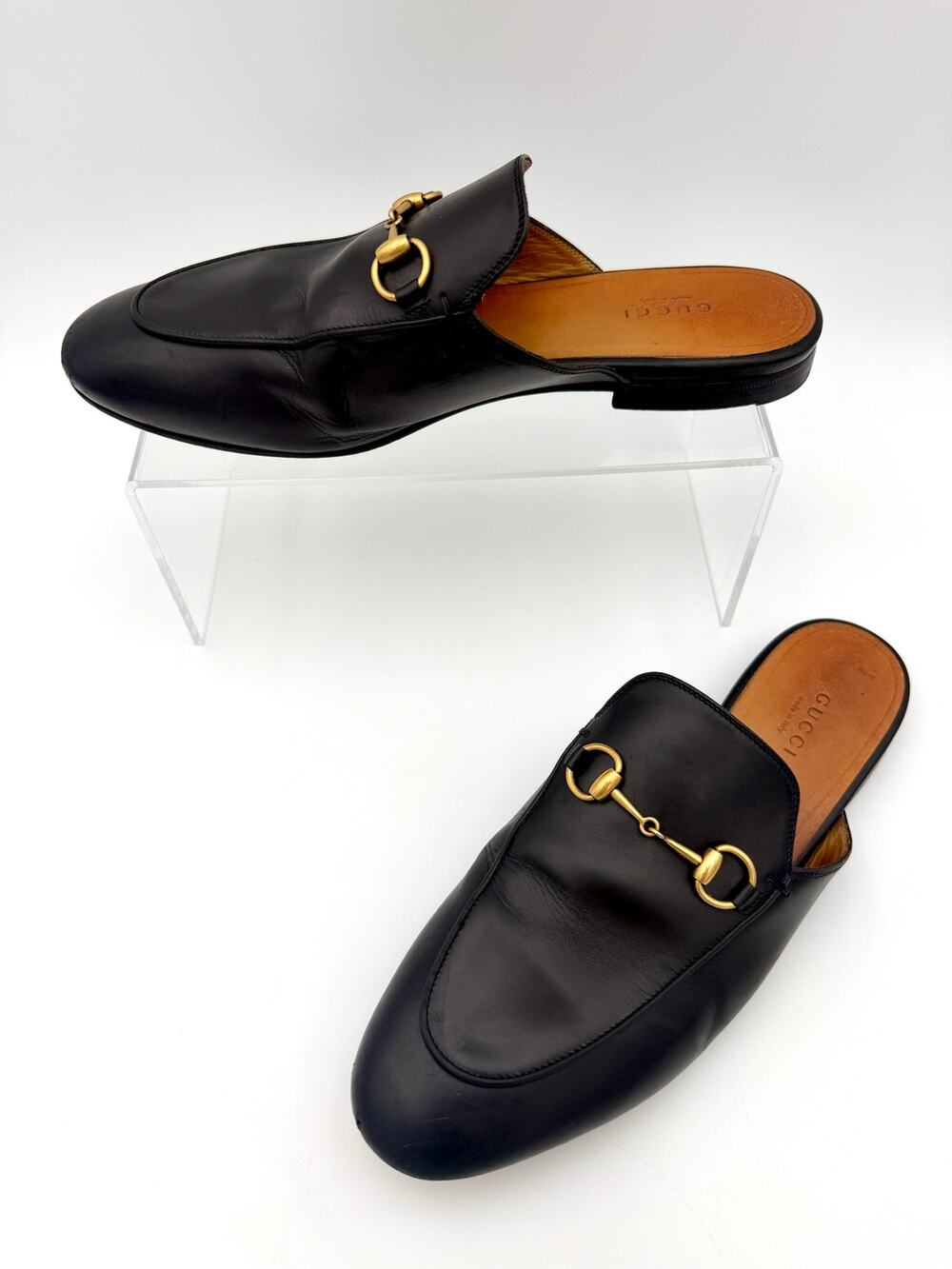 Authentic Gucci Princetown Horsebit Loafers Mules Black Leather Size 38.5 / 8.5